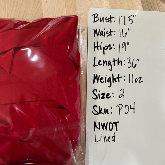 Tahari ASL Ruffle Pleat Detail Tie Neck Bell Sleeve Dress Red Size 2 NWOT - Picture 12 of 12